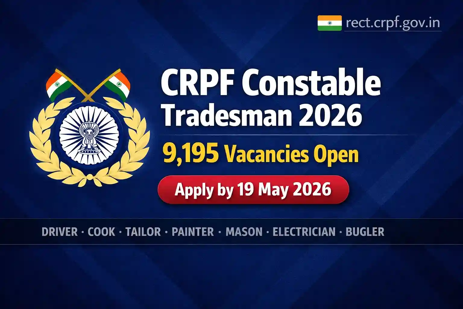 CRPF Constable Tradesman Online Form 2026 – Apply Online for 9195 Vacancies by 19 May